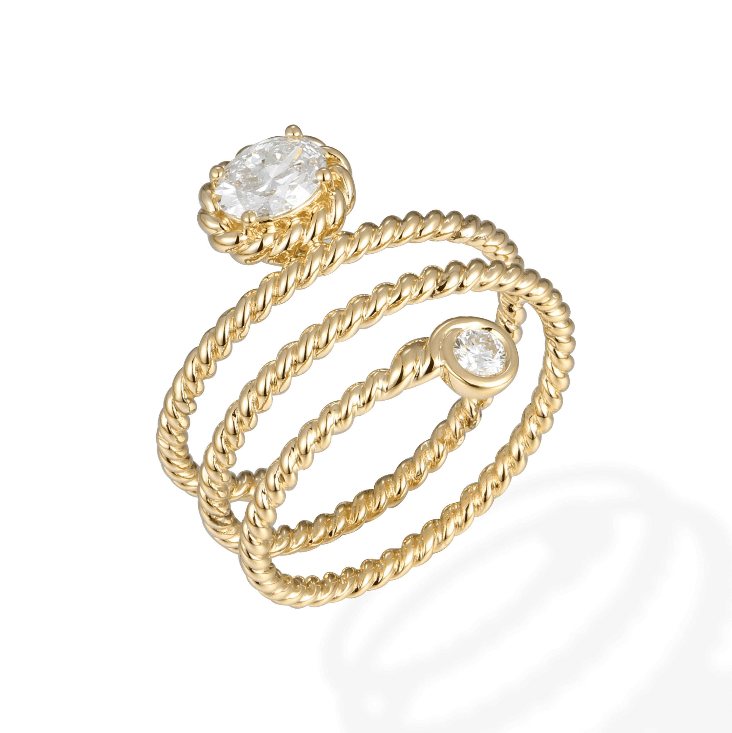 Coiled rope halo diamond ring